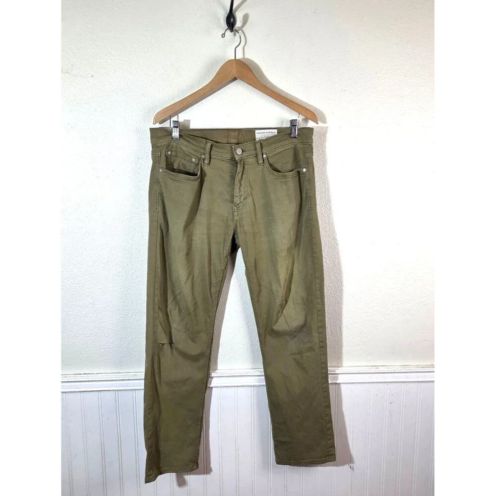 Banana Republic Slim Fit Pants 32x34 Khaki Stretch Chinos Men Distressed Knee